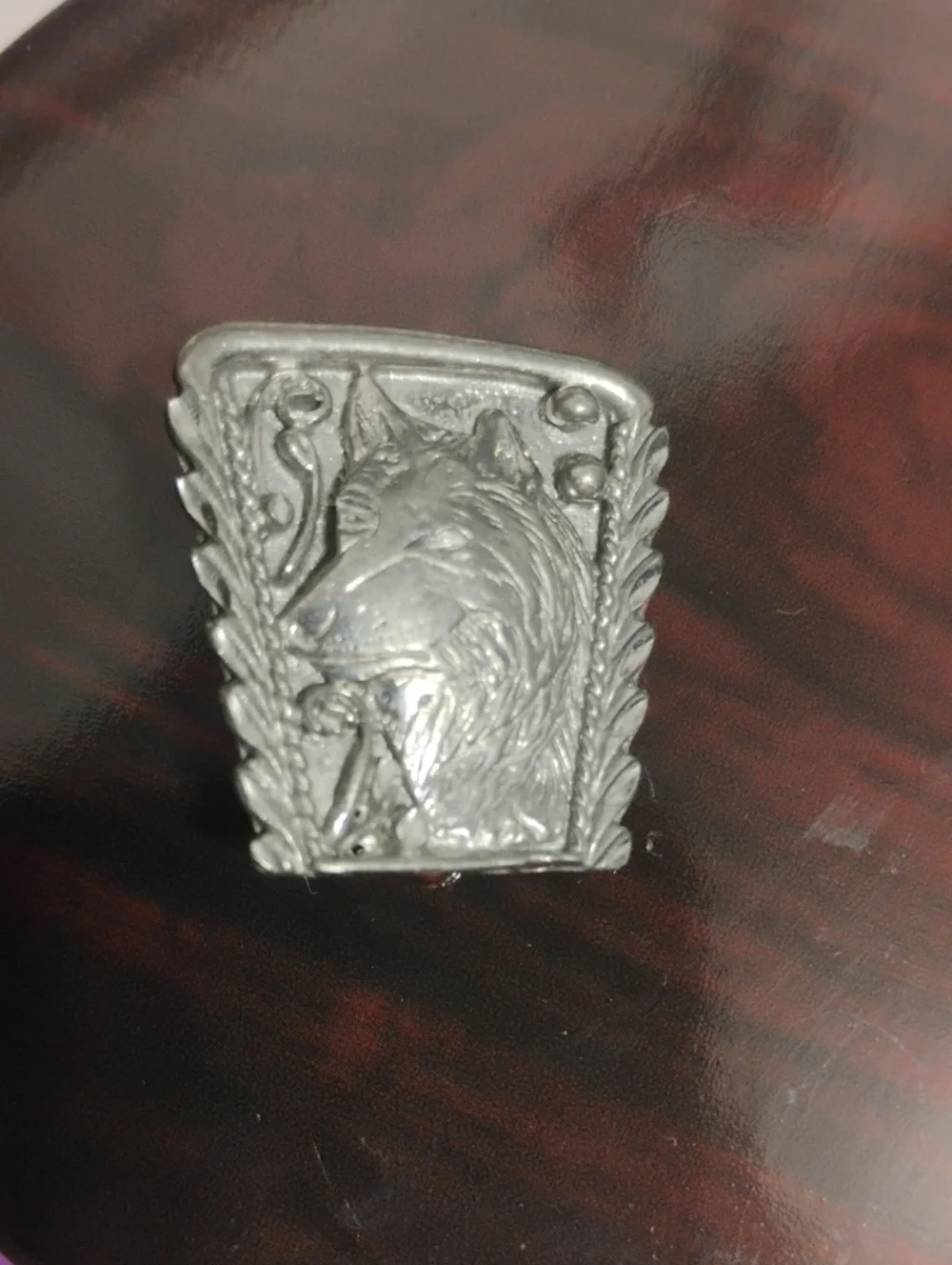 Native Design Silver Tone Wolf Head Brooch